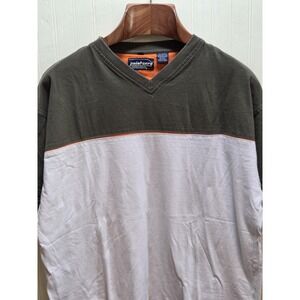 Point Zero Shirt Mens XL White Green Colorblock V Neck Cotton Tee Short Sleeve